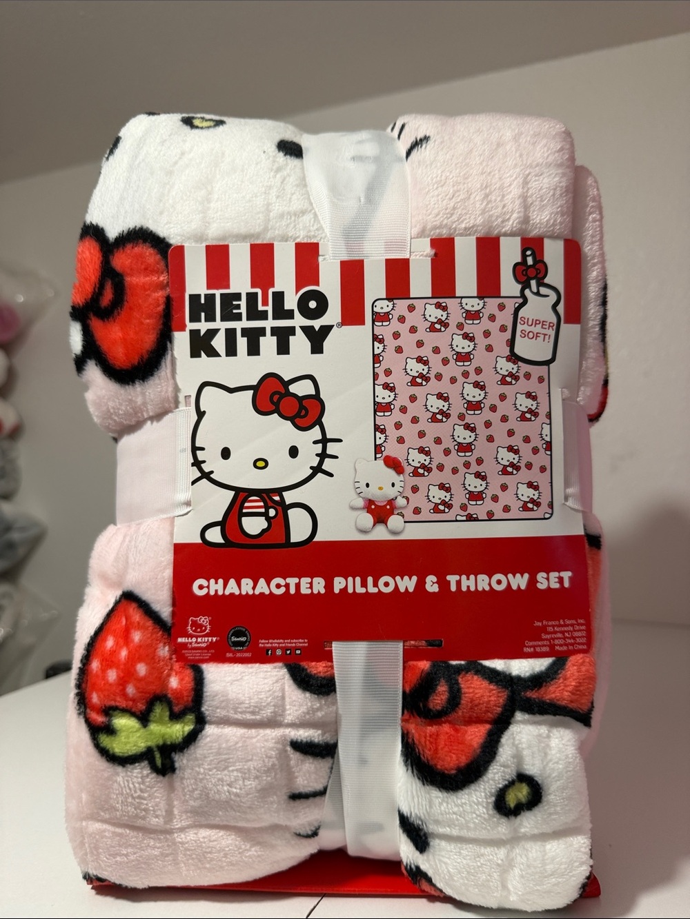 Hello Kitty Plush Pillow & Throw Set - Pink, Red, White